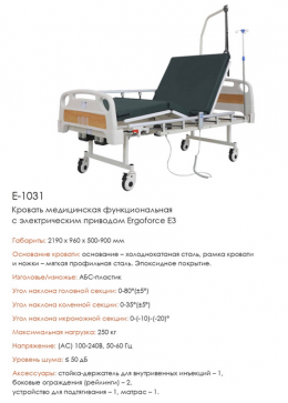 Е-1031 Кровать медицинская с эл/приводом ERGOFORCE Е3 (пластик спинки) с матрасом - 2